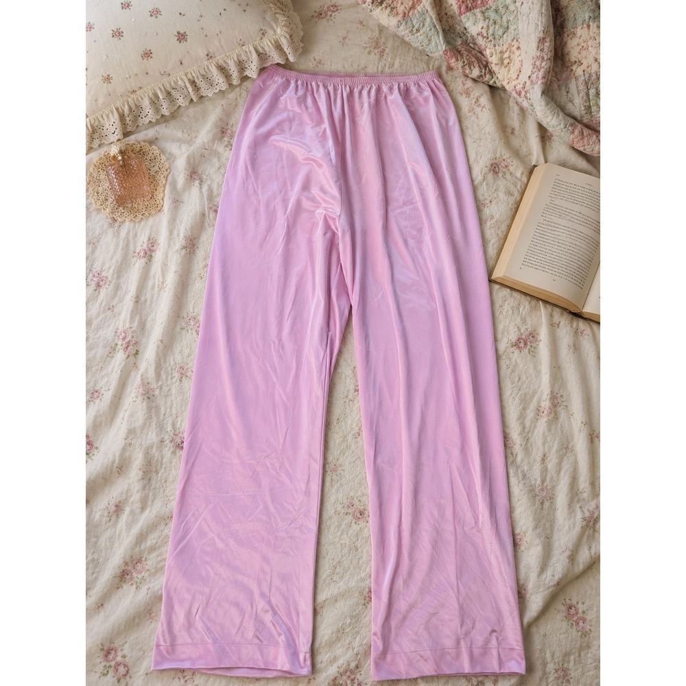 Vintage Pink‎ Shimmer Sheer Wide Leg Lounge Pajama Pants Nylon M Coquette Retro